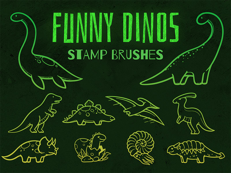 Funny Dinos Procreate brush pack preview
