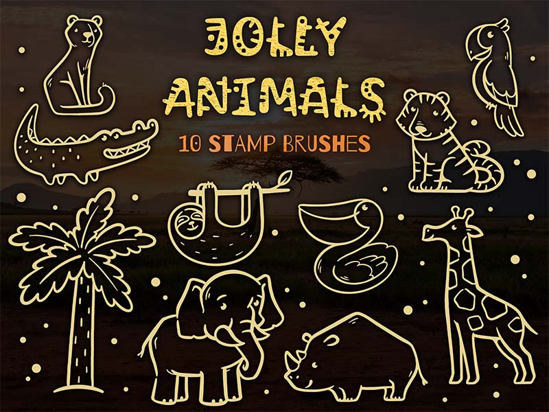 Jolly Animals Procreate brush pack preview