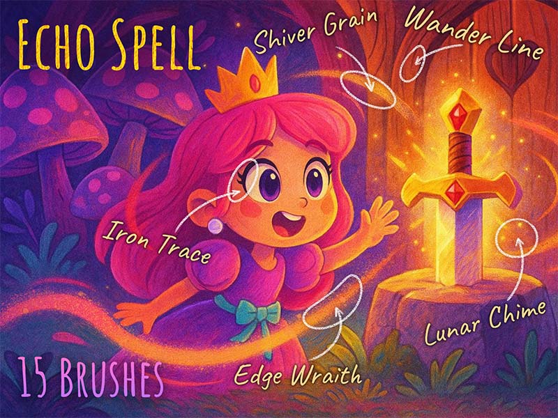 Echo Spell Procreate brush pack preview