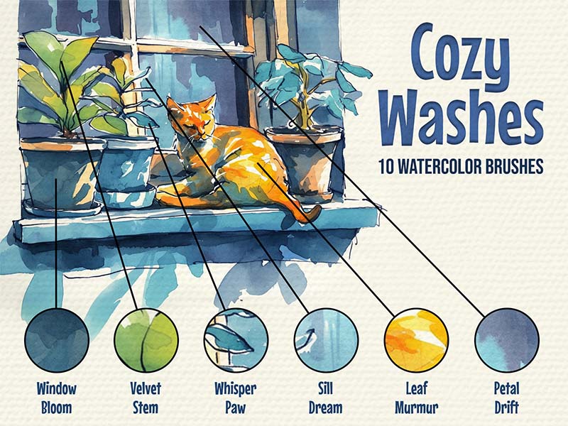Cozy Washes Procreate brush pack preview