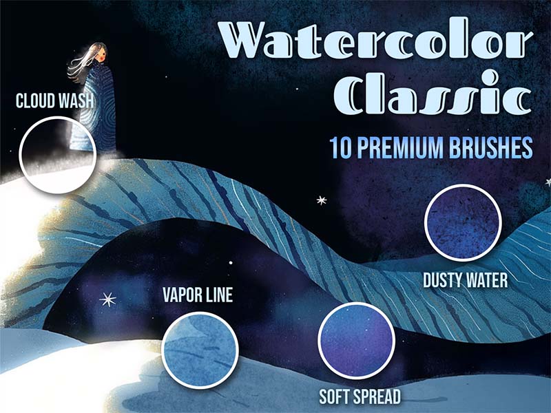Watercolor Classic Procreate brush pack preview