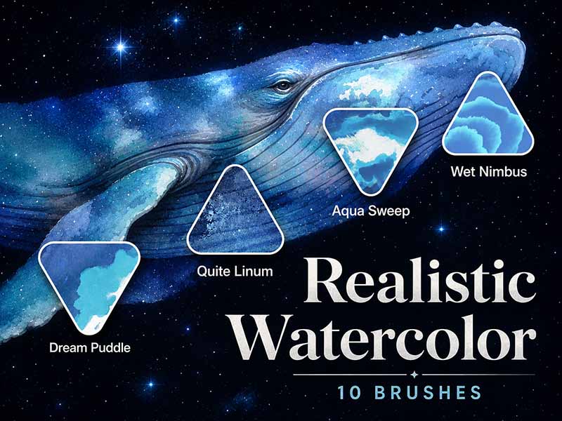 Realistic Watercolor Procreate brush artwork and stroke previews