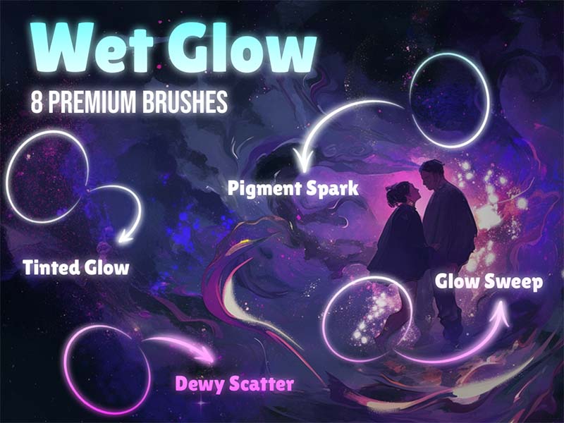 Wet Glow Procreate brush pack preview
