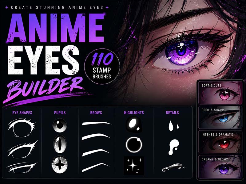 Anime Eyes Builder Procreate brush pack preview