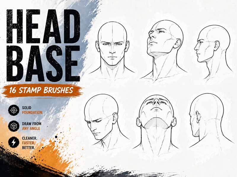 Male Head Base Procreate brush pack preview