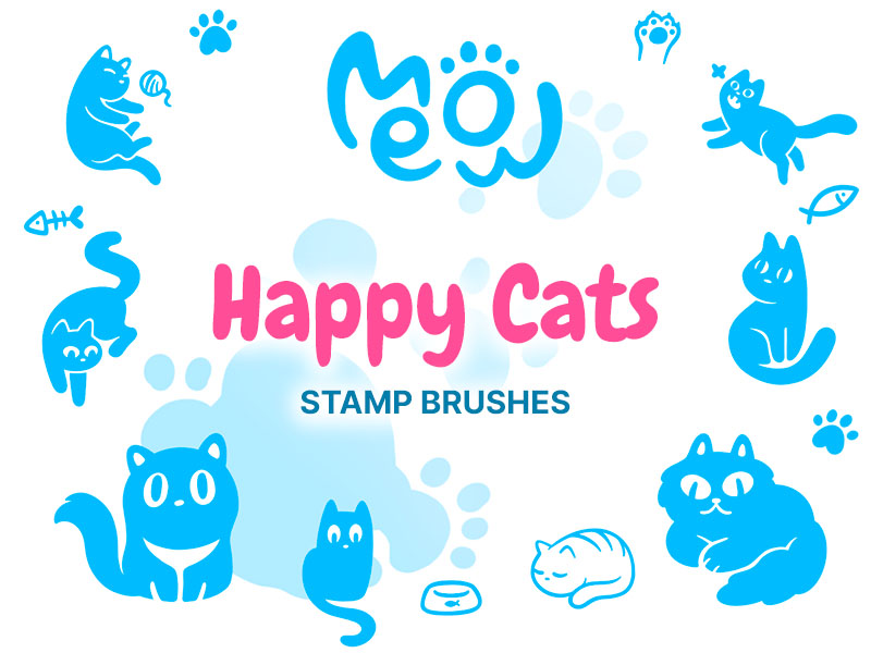 Happy Cats Procreate brush pack preview