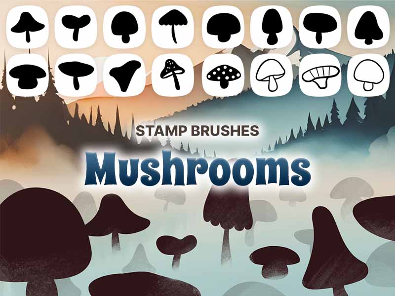 Mushrooms Procreate brush pack preview