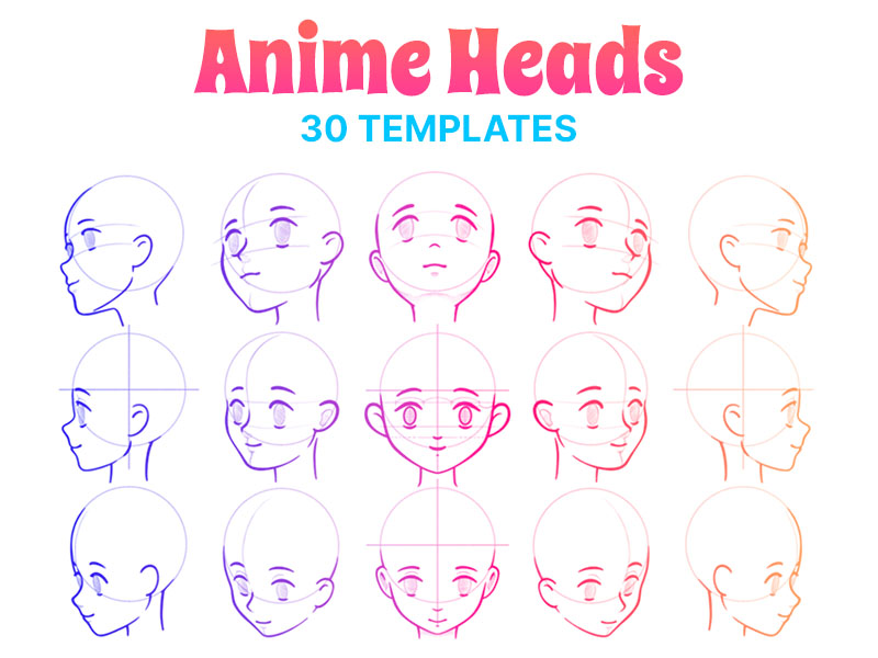 Anime Heads Procreate brush pack preview