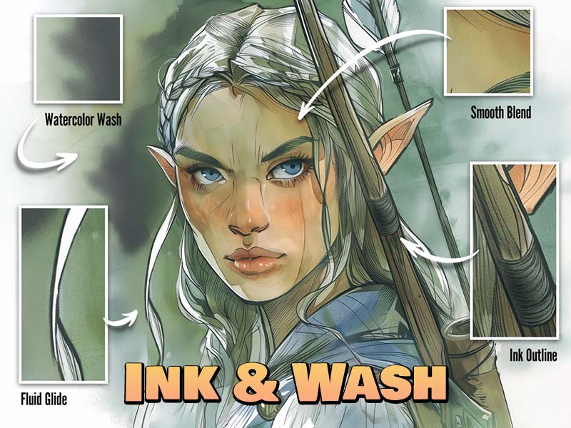 Ink&Wash Procreate brush pack preview