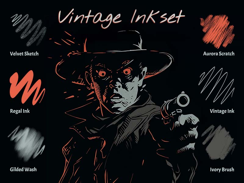 Vintage Inkset Procreate brush pack preview